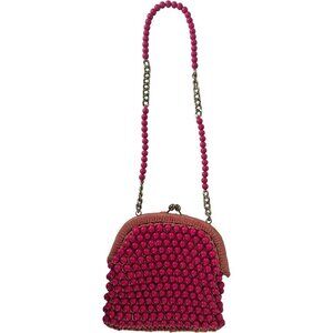 LEWIS IMPORTS Evening Handbag Kiss Clasp FUN VINTAGE PINK Beads Gold Chain ITALY